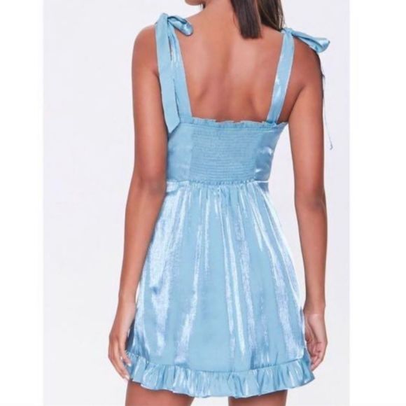 FOREVER 21 SATIN LIKE BLUE MINI DRESS SZ.L EUC - Picture 2 of 10